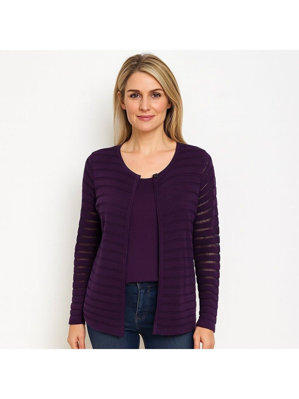 Anne Klein Purple Twin Set – Open Weave Sweater & Tank Top – Size Small